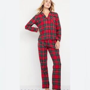Old Navy S Tall Red Stewart Tartan Plaid Flannel PJ Pajama Set Pants Shirt MATCH